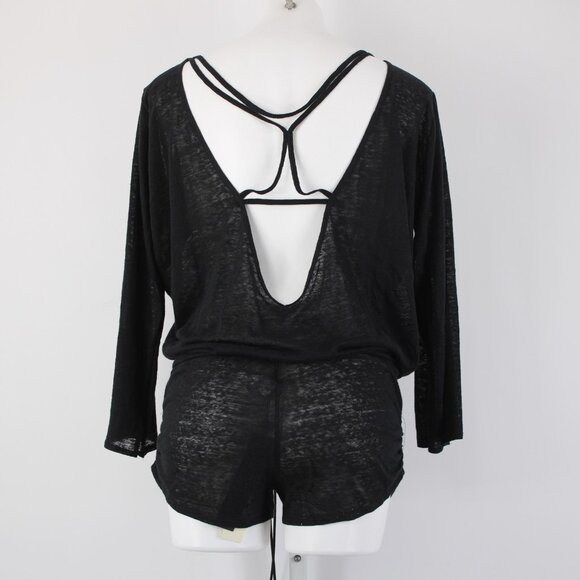 Vitamin A Romper NEW $150 Sz XS Black Sheer Open Back 100% Linen Romper - Picture 9 of 15